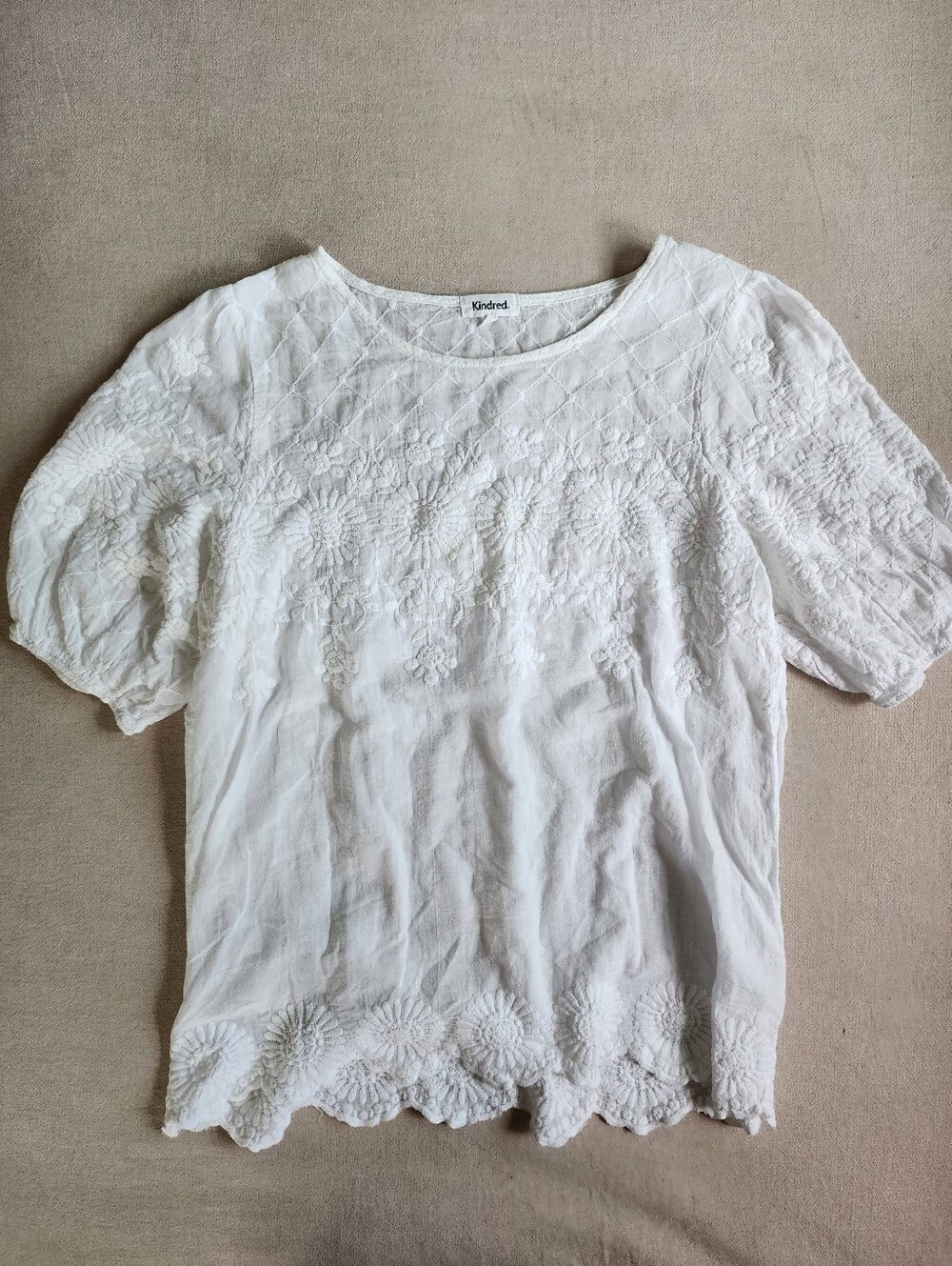 Anthropologie Kindred Embroidered Floral White Top